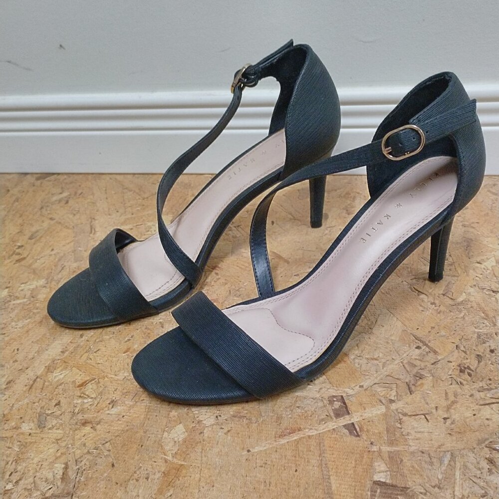 Katie & Kelly Black Grosgrain Fabric High-Heel Sandals, New 8.5M